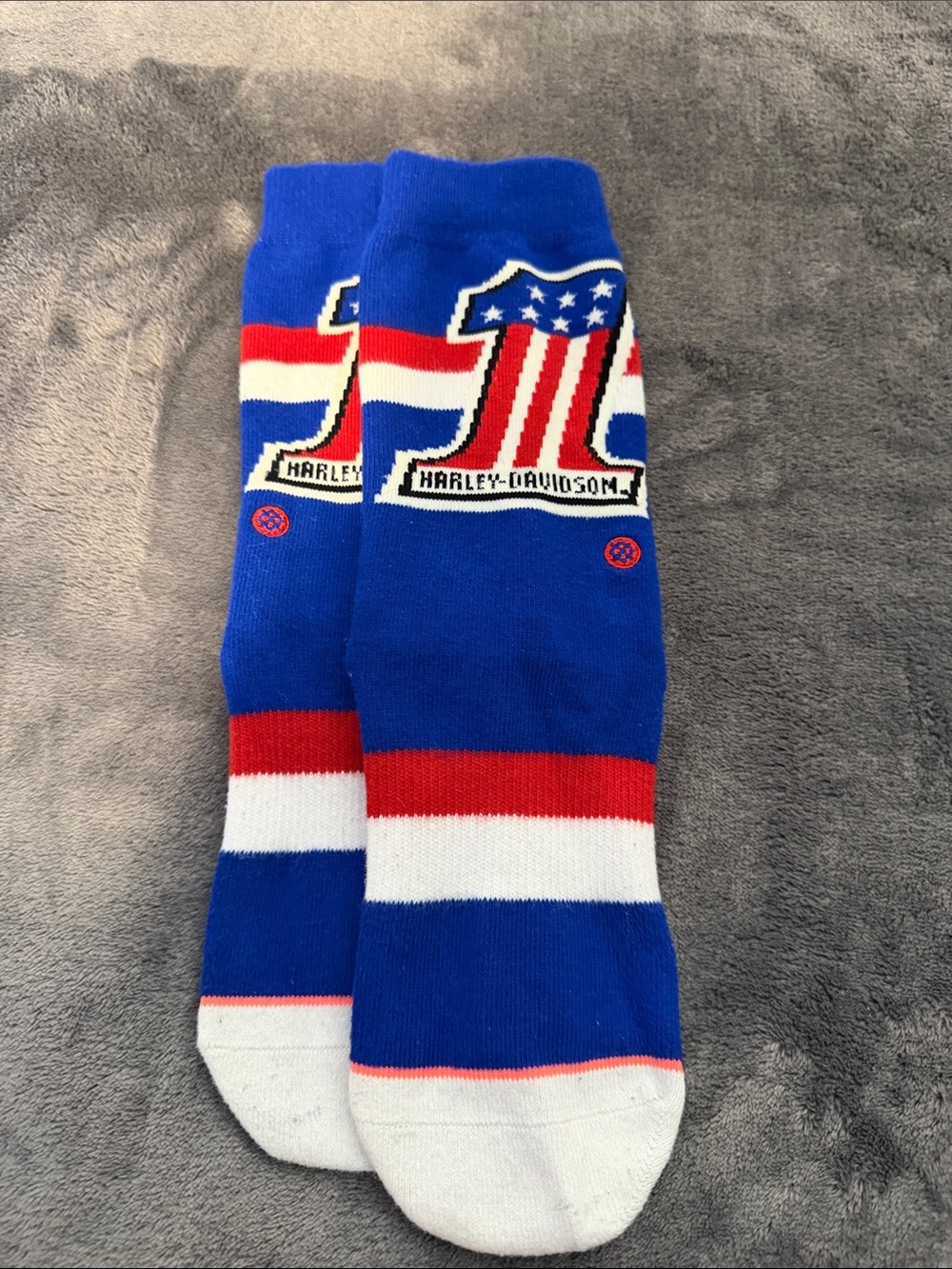 Harley-Davidson Blue, Red & White Crew Socks with Shield Graphic